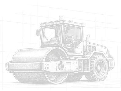 Blueprint-style illustration of construction machinery