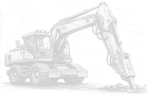 Blueprint illustration of construction machinery
